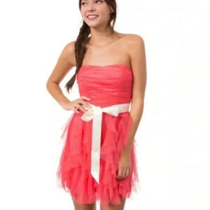 Teeze Me Ice Princess Short Strapless Dress Coral 1